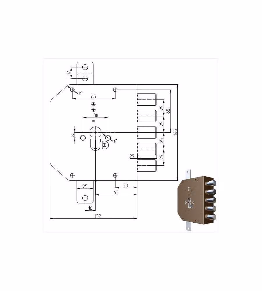 Serratura Sicura Triplice Dx Cilindro  2200Pe Mc Cr