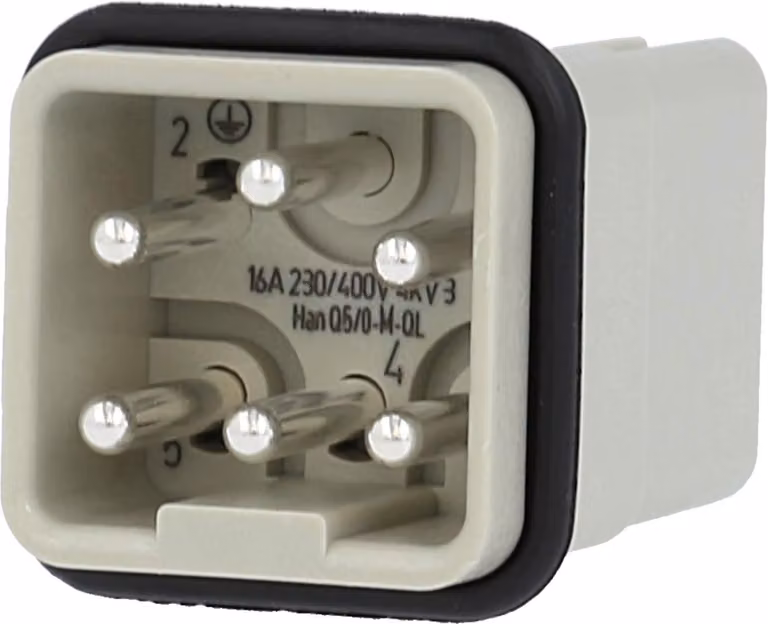 Inserti HARTING Han Q5/0 (M) con sistema di connessione rapida Quick-Lock, 5 poli + PE, 230V/400V, 16A - 1 pezzo