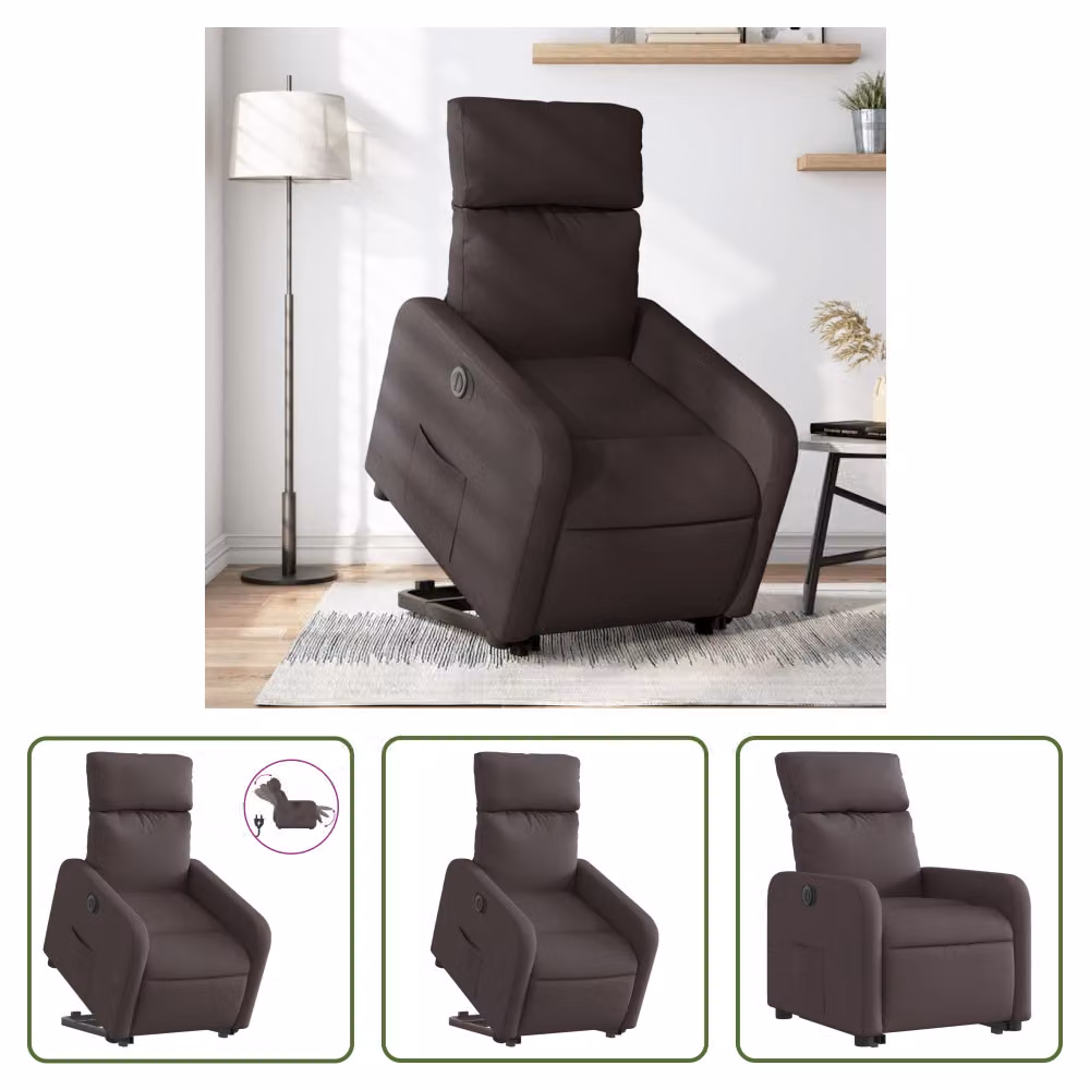 The Living Store Poltrona relax con supporto elettrico in tessuto marrone scuro