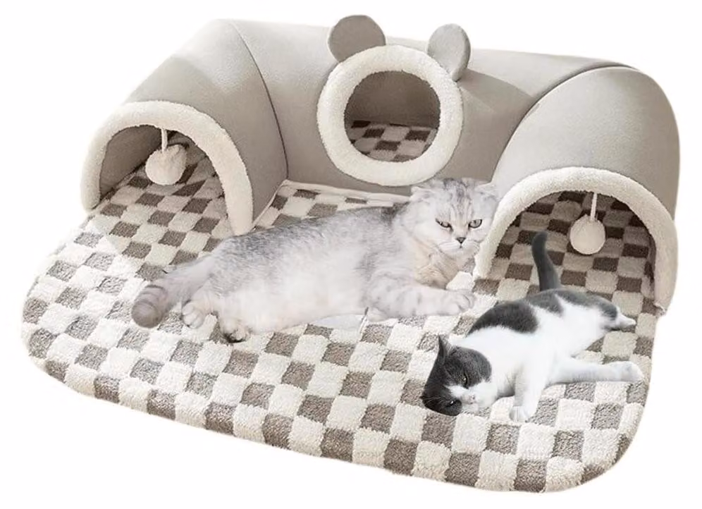Cuccia a forma di tunnel per gatti, con imbottitura in memory foam e base antiscivolo