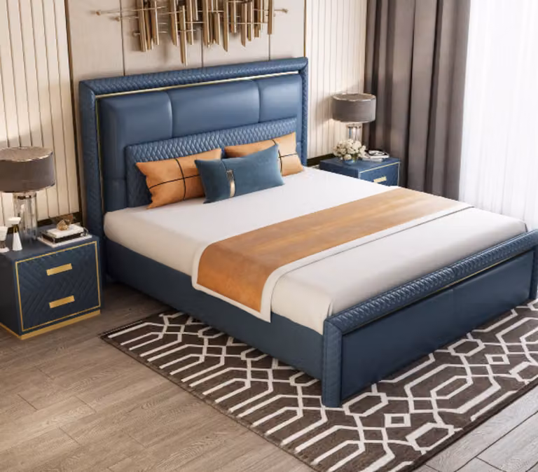 Design Bett Schlafzimmer Doppelbett Betten Hotel Luxus Polster Leder Einrichtung