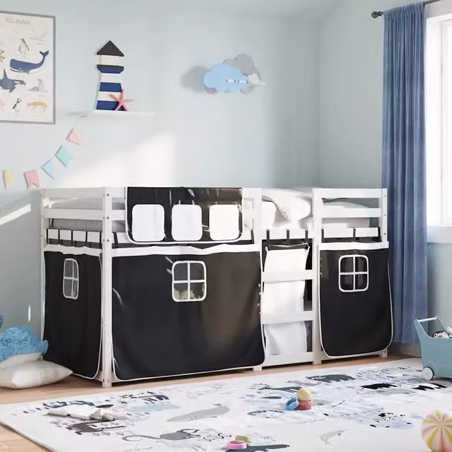 Letto a castello per bambini vidaXL in legno di pino bianco e nero L 80 x P 200 cm