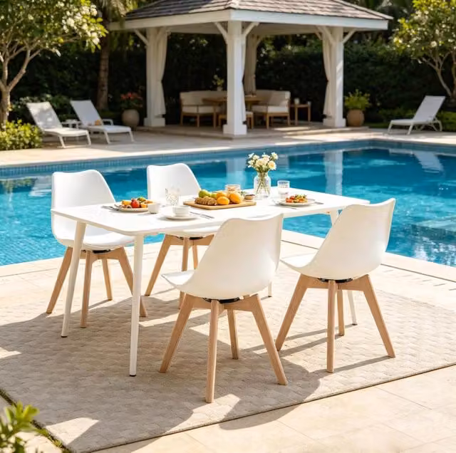 Set di 4 Sedie da Pranzo Girevoli 360° in Pelle Sintetica Bianca e Legno Massello