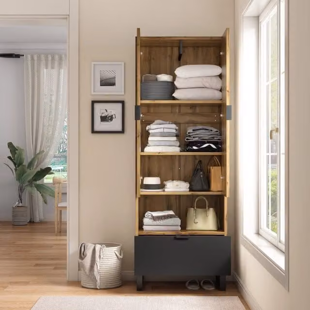Mobile Ingresso con Scarpiera 180x65x38 cm Guardaroba con Asta Appendiabiti Rovere e Nero