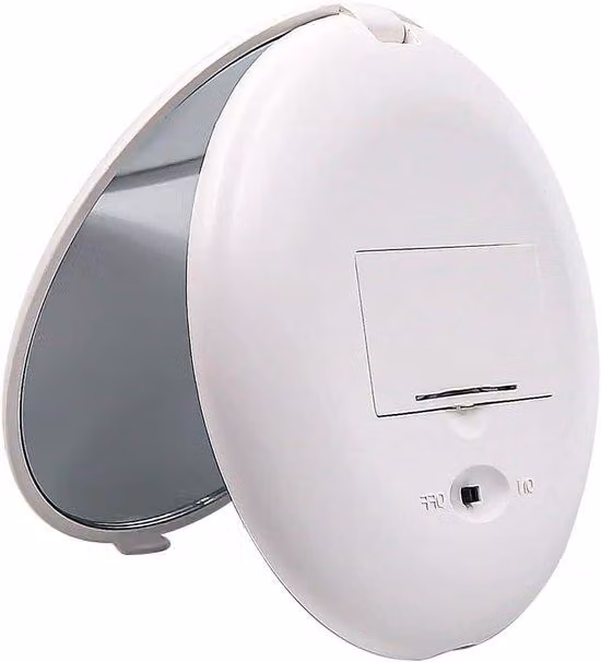Specchi da trucco compatti, pieghevoli e rotondi con illuminazione, bianchi, piccoli specchi da cosmesi con doppia immagine riflessa rotonda