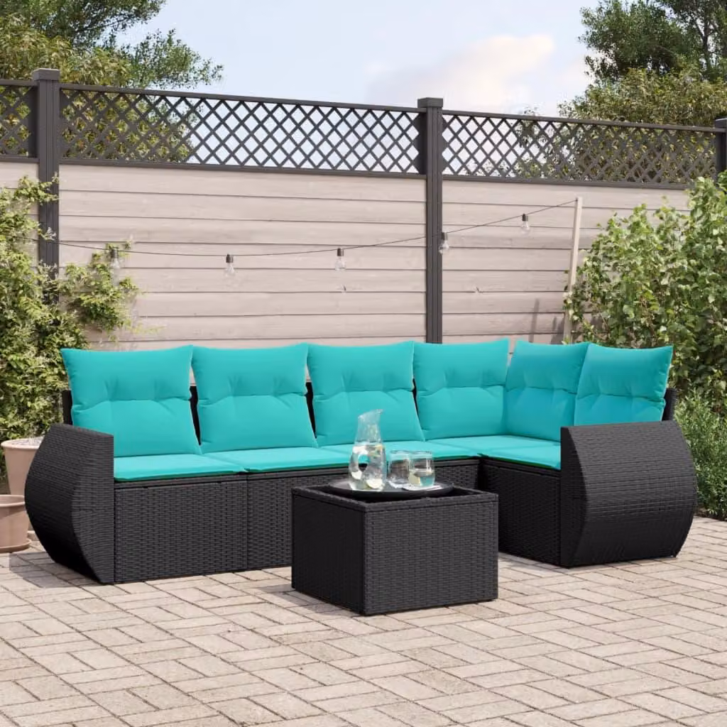 Maison Exclusive - Set di 6 divani da giardino con cuscini, polyrattan nero