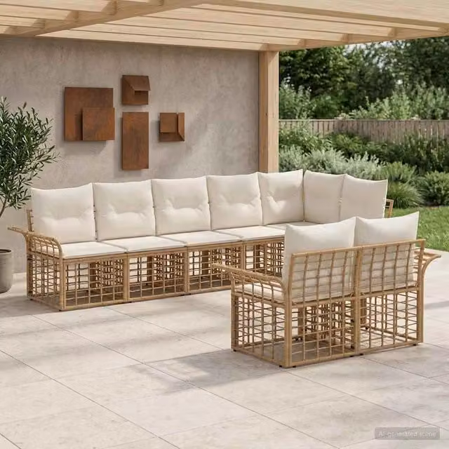Set di divani da esterno 8 pz Naturale e Bianco Crema 3437730