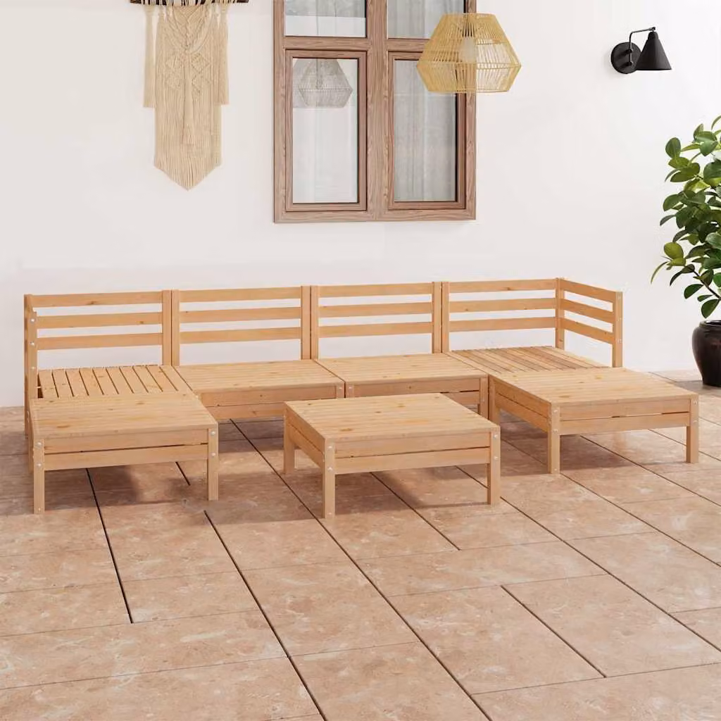 Set Salotto da Giardino vidaXL 7 pz in Legno di Pino Marrone con Cuscini e Forma a L