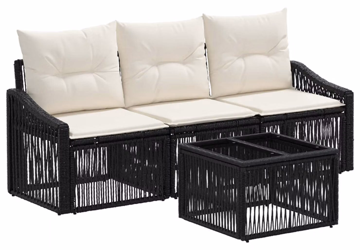Set Divano da Giardino 4 pcs Nero polyrattan