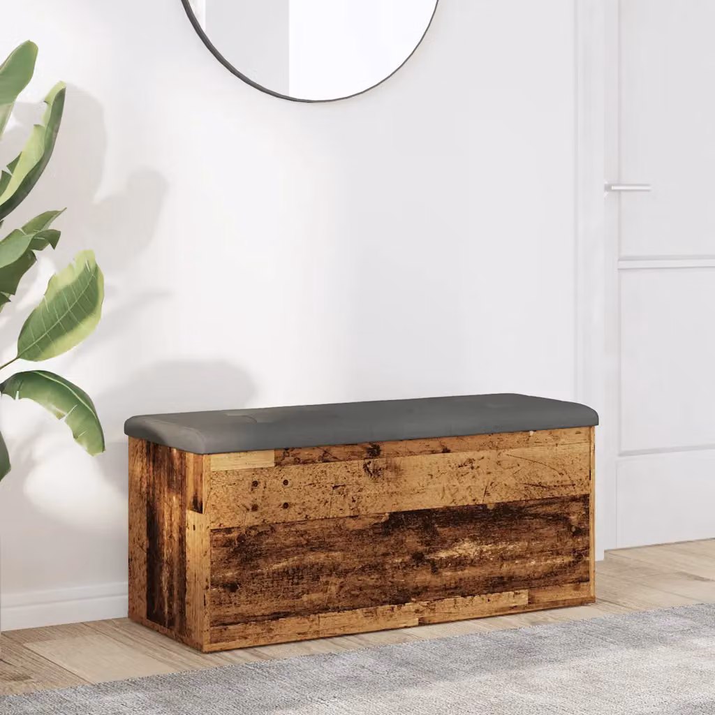 vidaXL Panca Portaoggetti in Legno Antico con Seduta in Tessuto L: 102 cm, P: 42 cm, H: 45 cm
