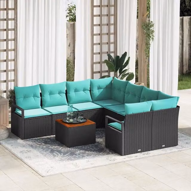 Set Divano da Giardino 9 pz Nero polyrattan 3347690