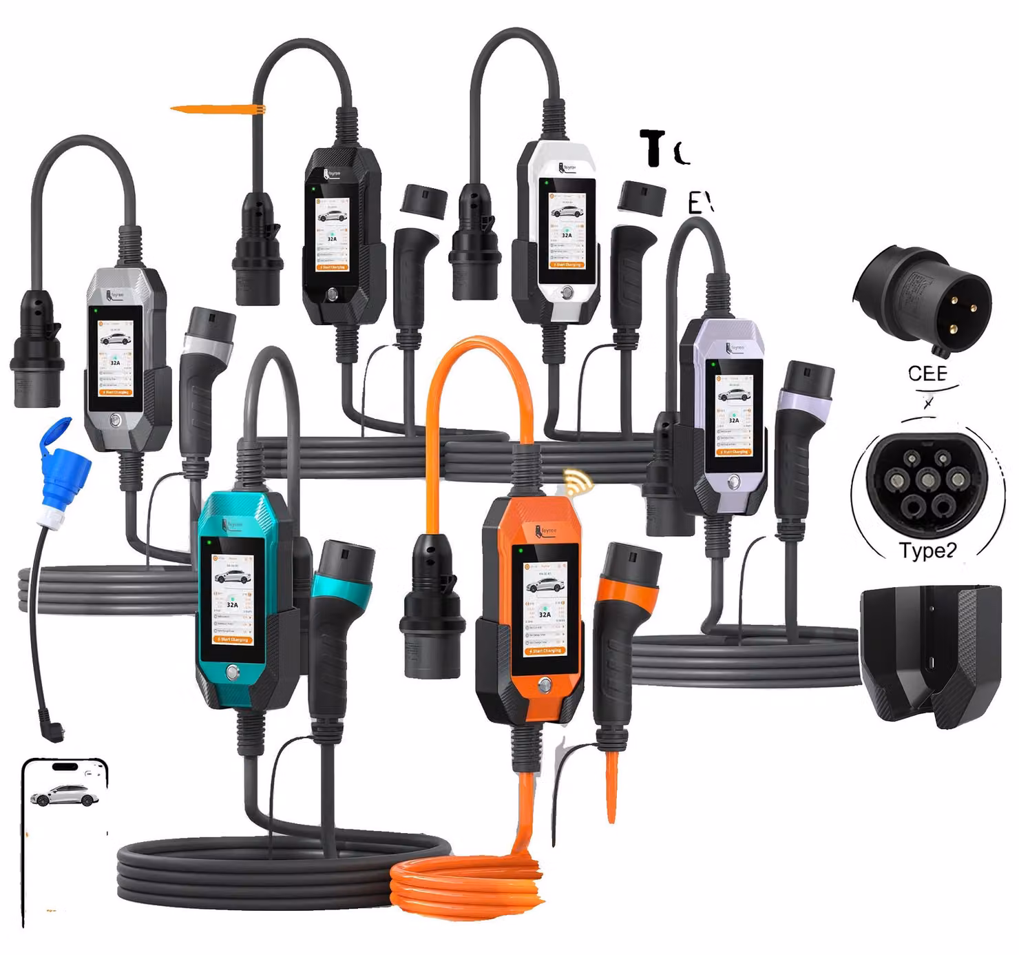 Caricabatterie per veicoli elettrici, controllo tramite app intelligente, design portatile, viola misterioso