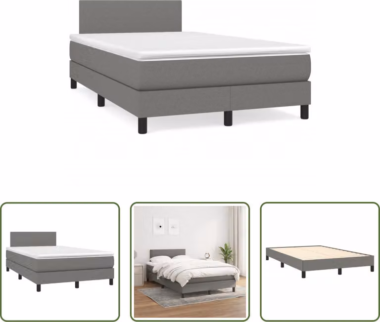 The Living Store Letto a molle con materasso grigio scuro 120x190 cm in tessuto