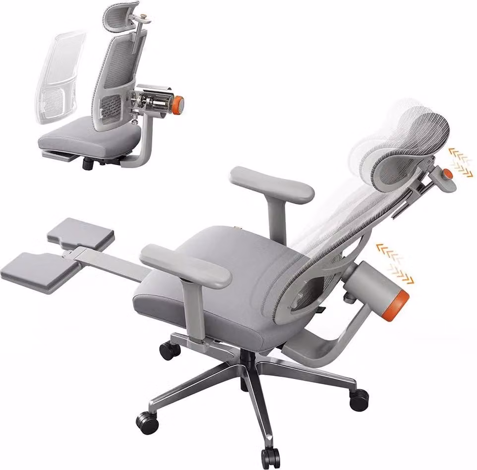 Sedia da ufficio ergonomica - MagicH-GPRO - Schienale e poggiatesta autoregolabili - Supporto lombare adattivo con 4 posizioni di blocco - Poggiapiedi - Inclinazione 96–136° - Profondità della seduta 37,5–47,5 cm