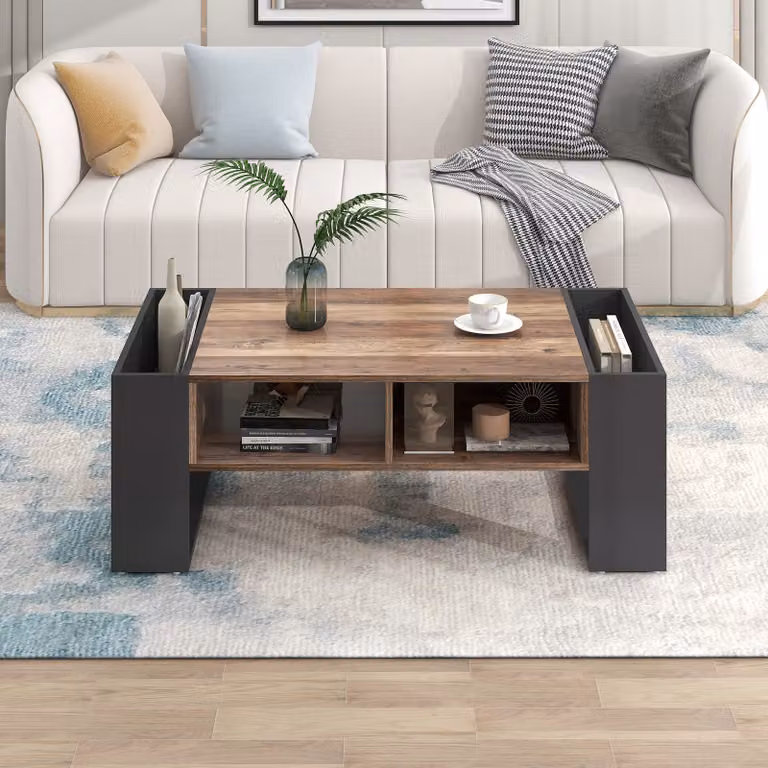 okwish Tavolino da caffè, tavolo in legno, tavolino da caffè moderno (contenitore bifacciale, con vani portaoggetti su entrambi i lati), con cassetto senza maniglie