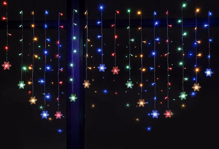 Tenda luminosa a forma di fiocchi di neve a LED, dimensioni 2x1 metro, 104 LED, 8 modalità, con telecomando