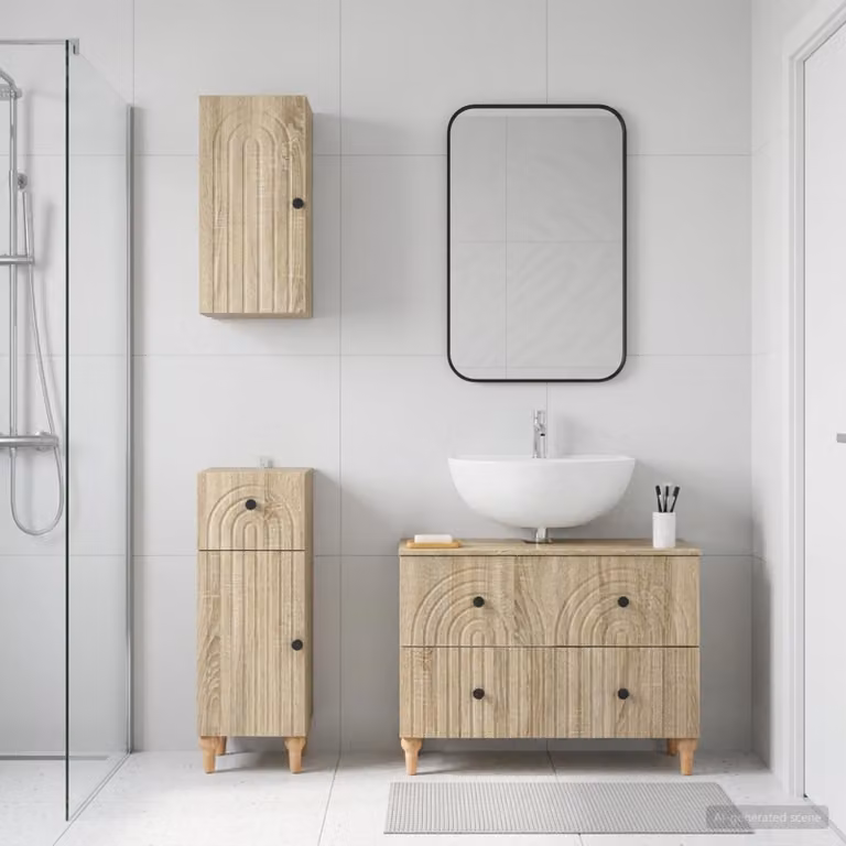 Set di armadietti da bagno vidaXL ALKMAAR in 3 pezzi, Rovere Sonoma, marrone opaco
