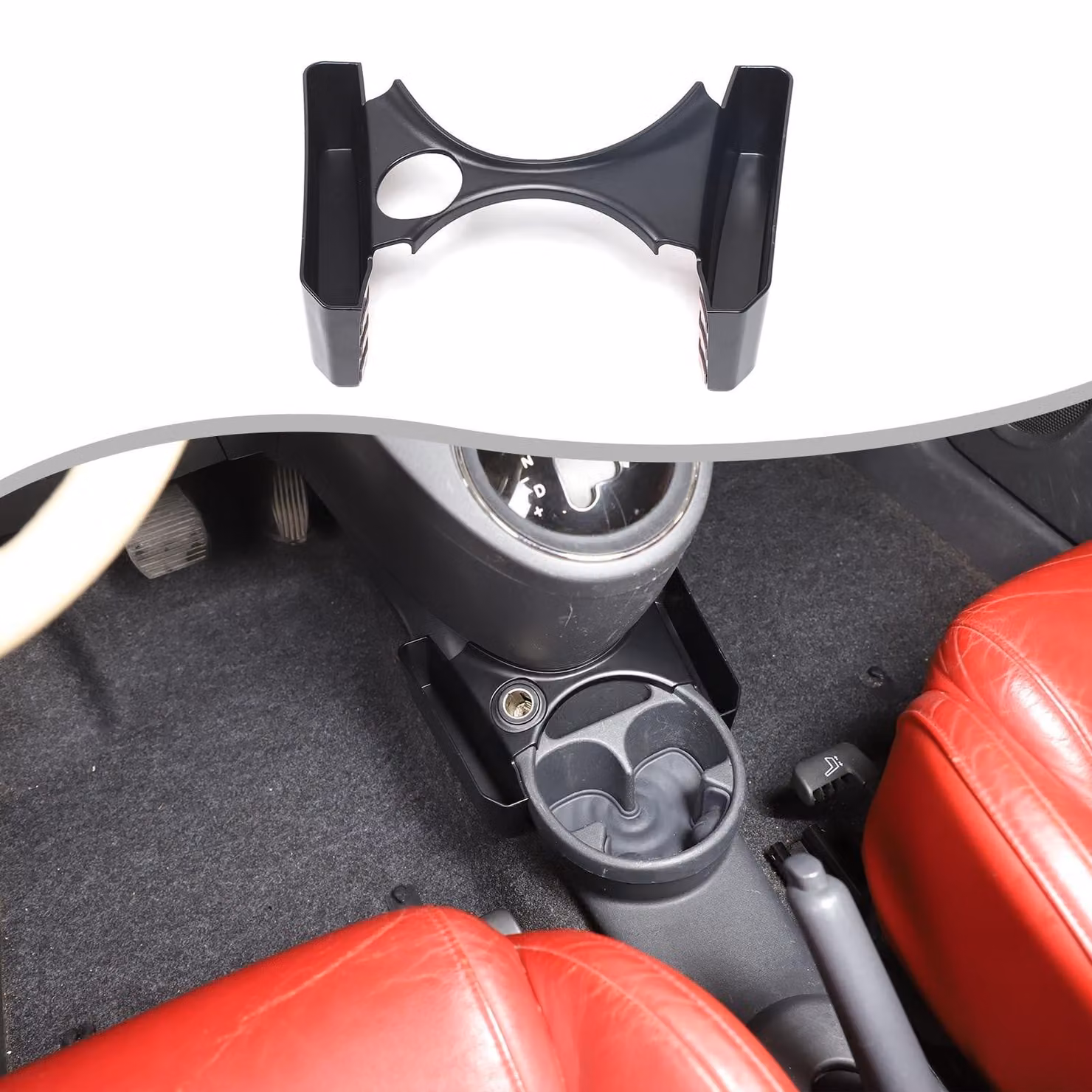 Contenitore portaoggetti per Fiat 500 dal 2007 al 2015 - Organizer per la console centrale, colore nero