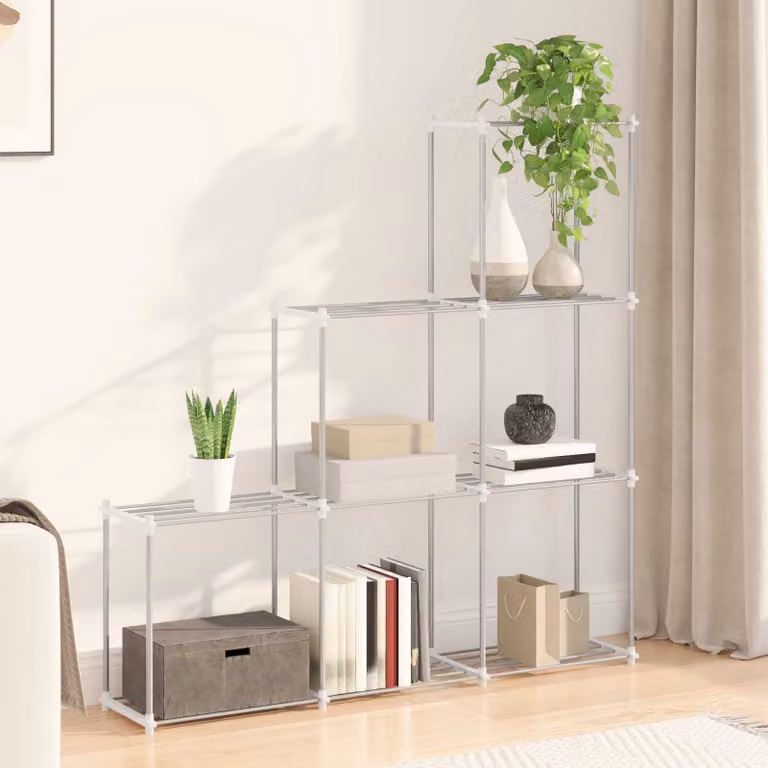 vidaXL Mensola tubolare moderna in metallo Bianco L: 129 cm, P: 27 cm, H: 132 cm