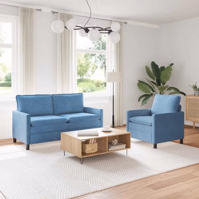 Set di divani 2 pz Blu Tessuto 3417086