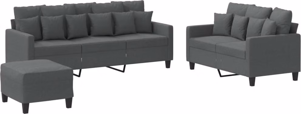 Set di Divani 3 pz con Cuscini Grigio Scuro in Tessuto
