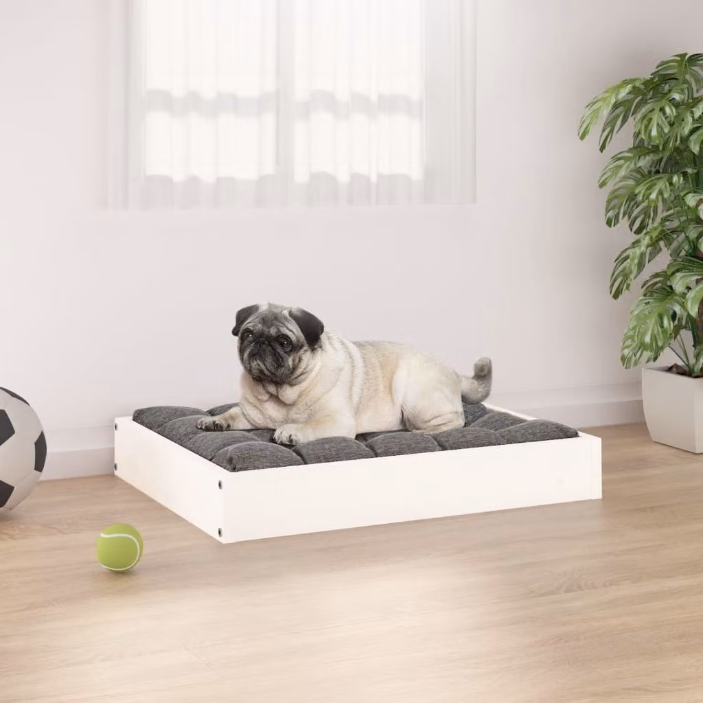 The Living Store Letto per cani bianco 61,5x49x9 cm in legno di pino massiccio