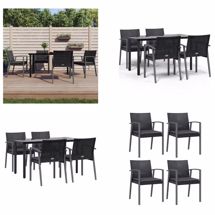 vidaXL Set da pranzo da giardino 5 pezzi con cuscini in polirattan e acciaio - Set da pranzo da giardino - Set da pranzo da giardino - Set da pranzo da esterno