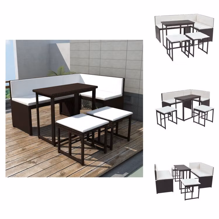 vidaXL Set da pranzo da giardino 5 pezzi in acciaio poli rattan marrone - Set di mobili da giardino