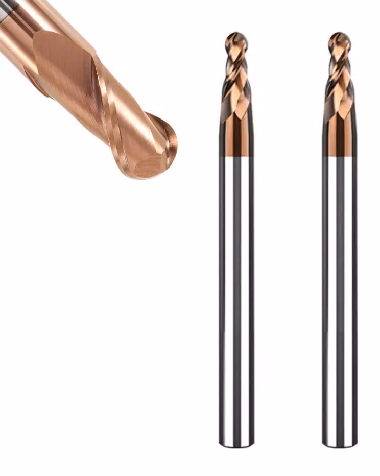 2 frese a sfera in metallo duro, raggio di fresatura Ø3mm, rivestimento AlTiN, durezza HRC 55