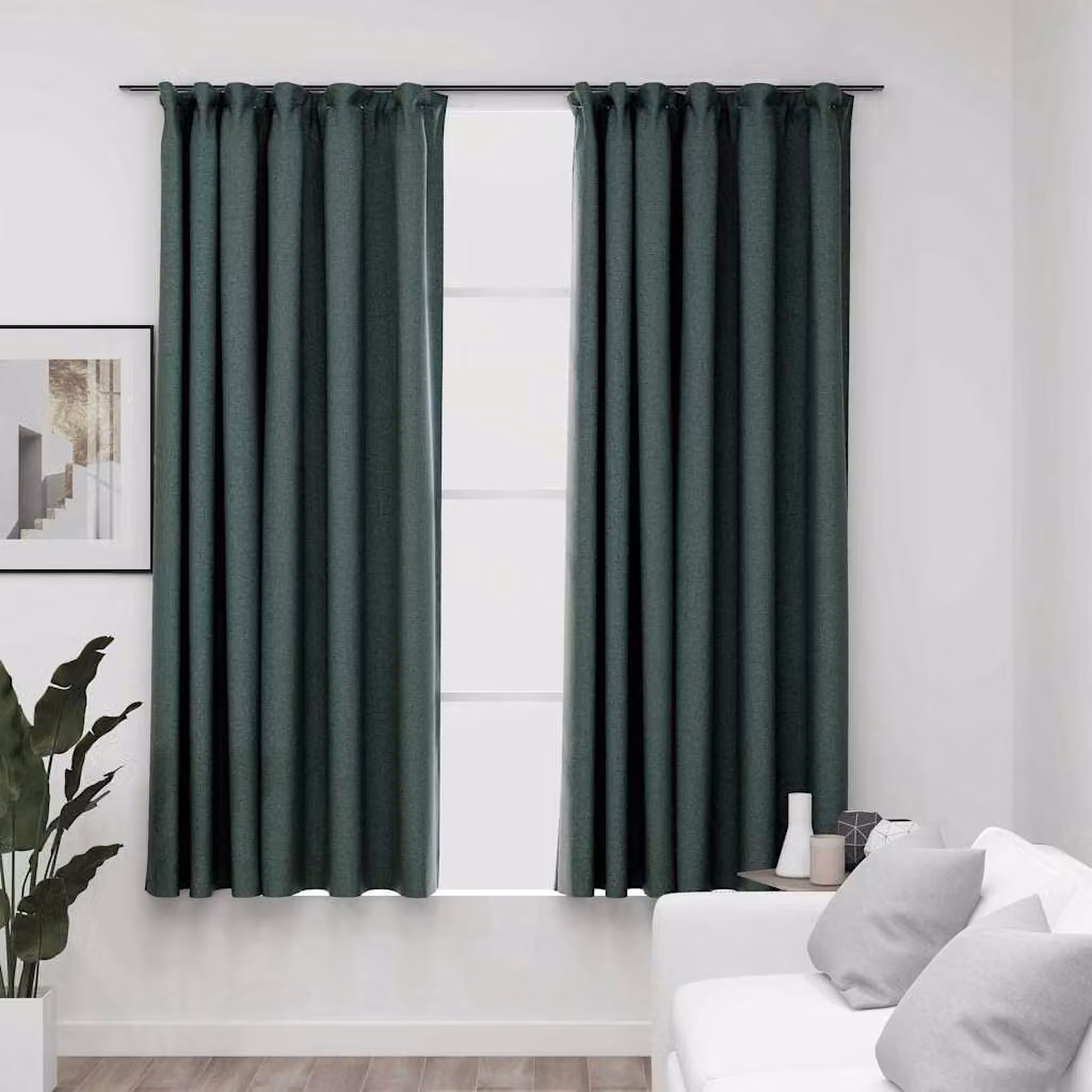 Set di 2 tende oscuranti vidaXL con effetto lino in verde, L: 140 cm, H: 175 cm