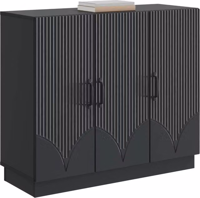 Credenza moderna in legno MDF nero con design geometrico e finitura opaca, L: 89 cm, P: 34,5 cm, H: 77 cm