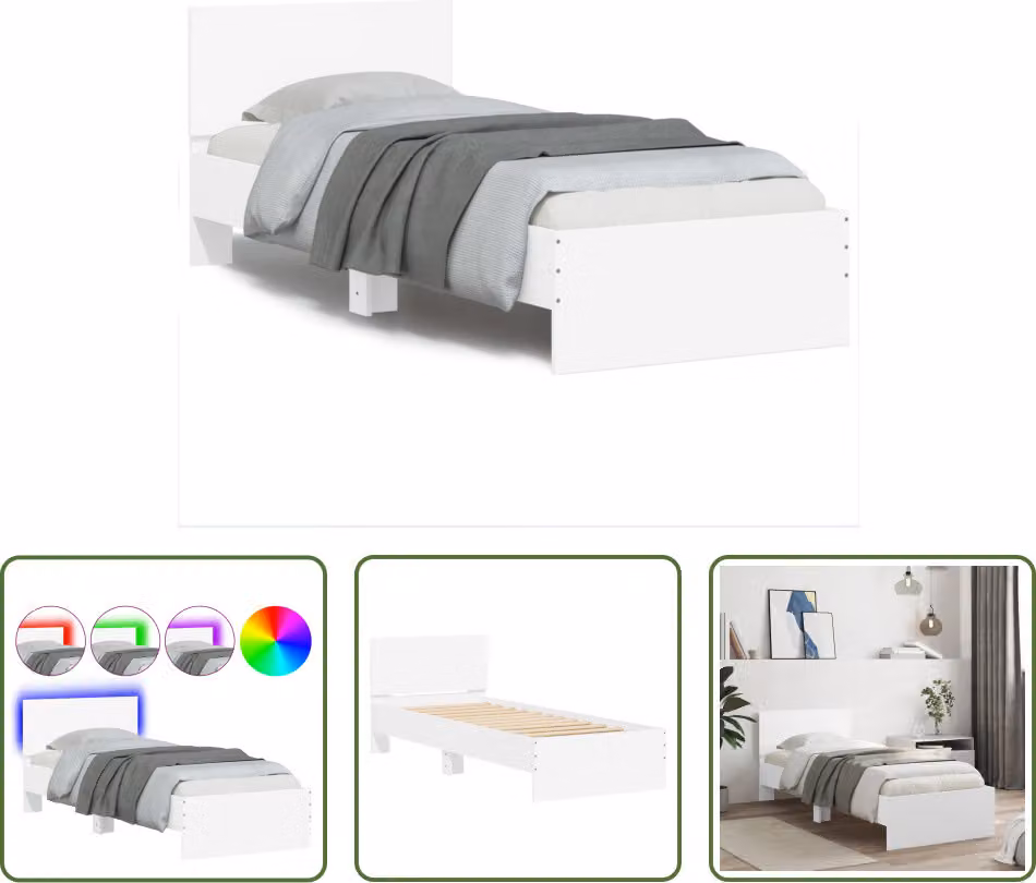 The Living Store Struttura letto con testiera e luci LED bianche 90x190 cm