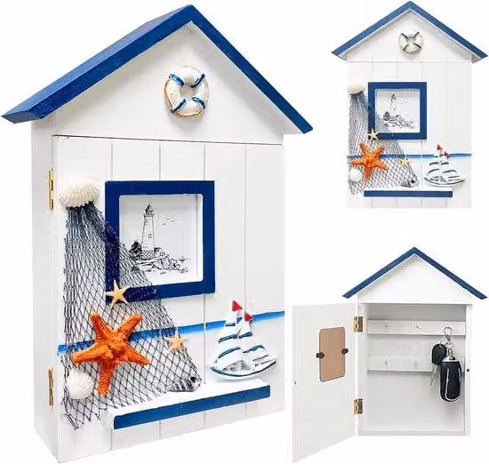Portachiavi in legno - Stile vintage con 6 ganci - Da parete