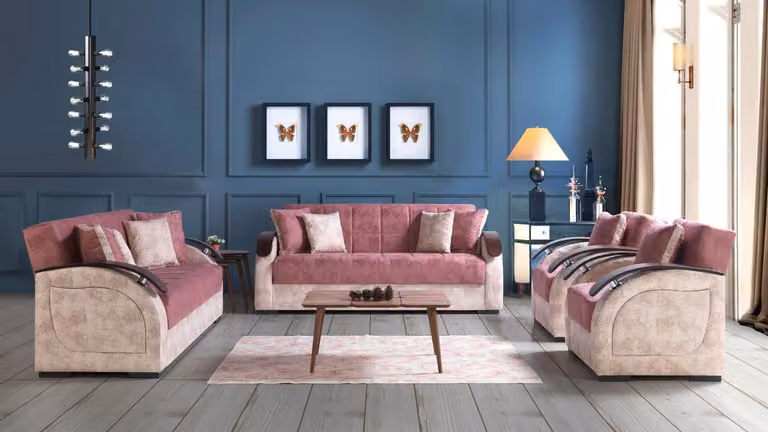 Sofagarnitur 3+2+1+1 Textil Holz Sofa 3 Sitzer Modern Sessel Komplett Set