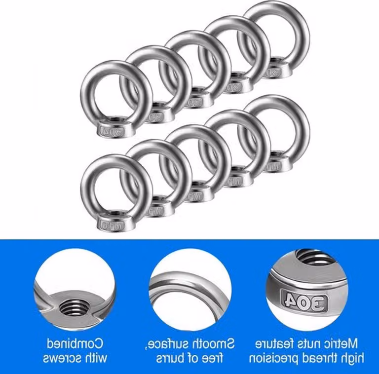 Set di 10 anelli M10 in acciaio inossidabile 304, ideali per accessori di fissaggio, montaggio di decorazioni e articoli da giardino