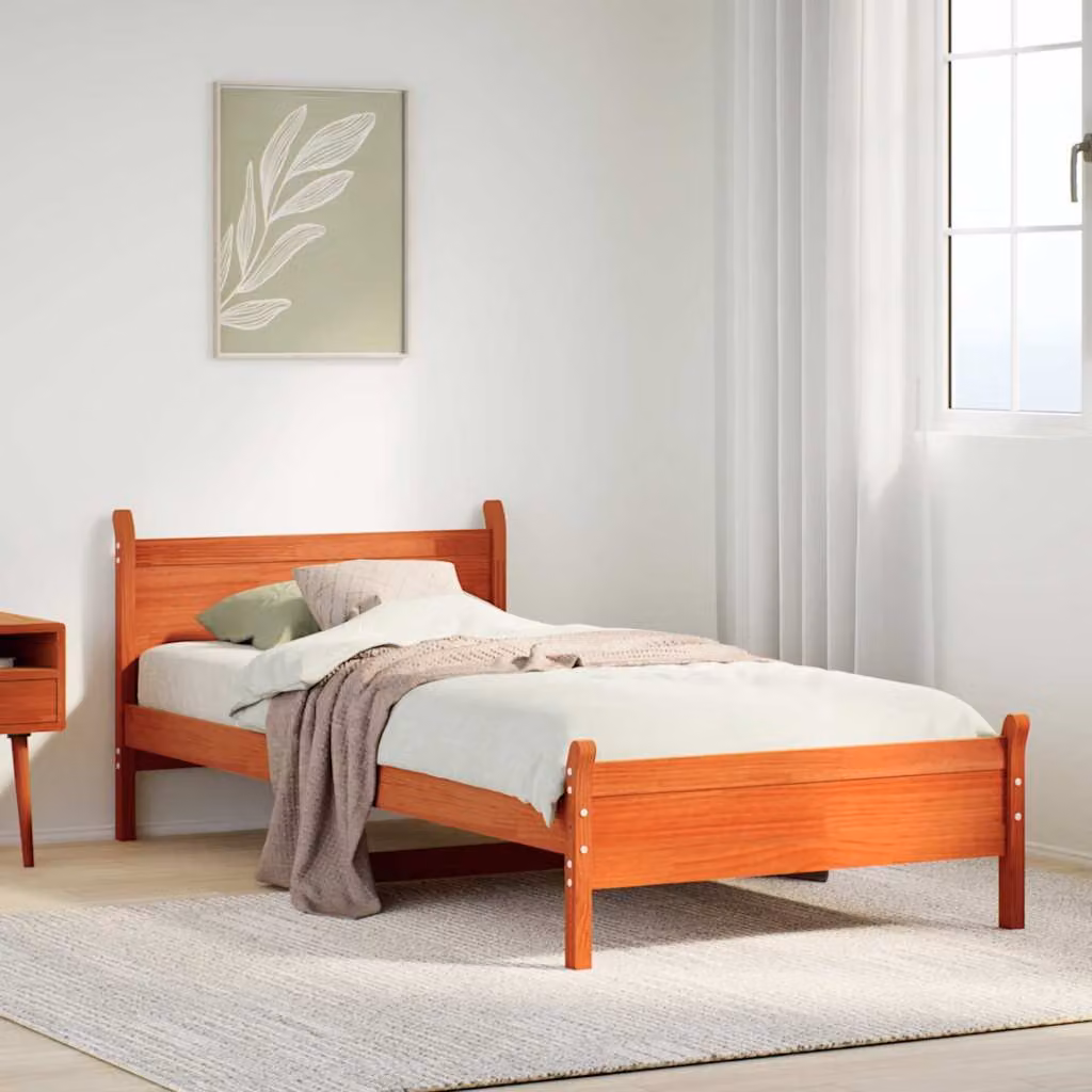 Letto in legno di pino massiccio vidaXL color marrone cera con doghe in legno, senza materasso, L 190 x P 75 x H 72 cm