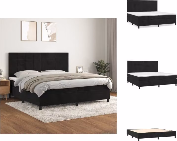 vidaXL Letto a molle con materasso nero 200x200 cm in velluto - Letti & Reti
