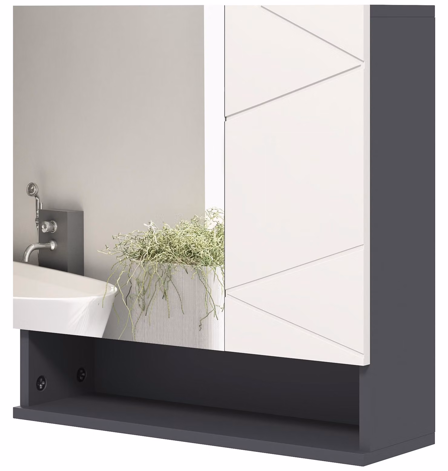 Armadietto specchio Kleankin, mobiletto da bagno con ripiani regolabili e vano aperto