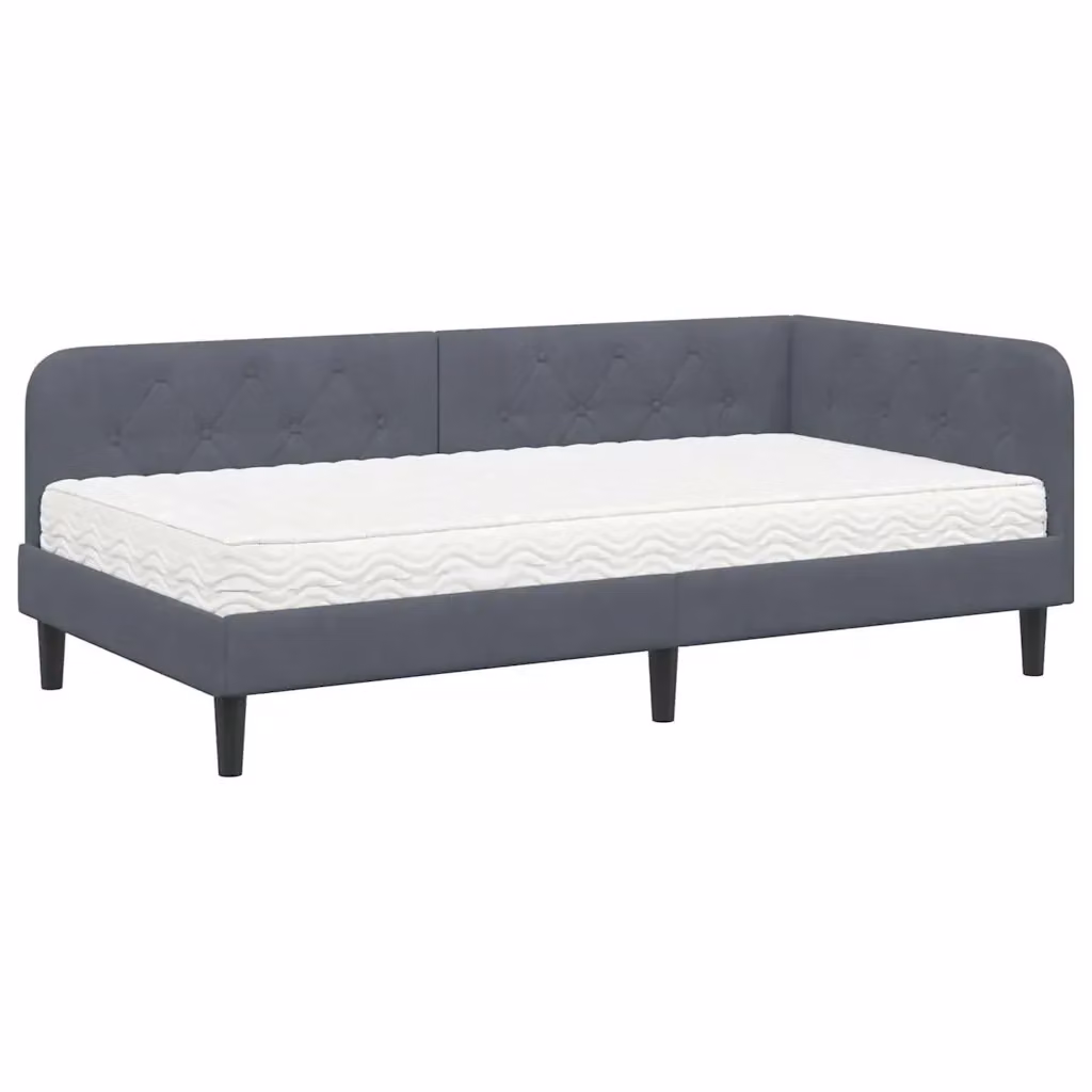 Cornice del letto ad angolo vidaXL in velluto grigio, L/P/H: 204 x 90 x 72 cm – 2