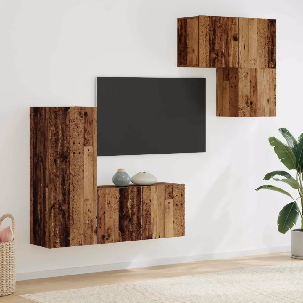 Mobile TV minimalista in legno multistrato effetto legno vecchio marrone, sospeso a parete, L: 102 cm, P: 30 cm, H: 80 cm – 2
