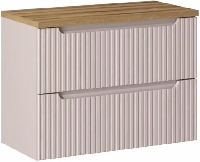 Set da bagno VANO cachemire e quercia 80cm: mobile sottolavabo con cassetti scanalati verticalmente + piano per lavabo