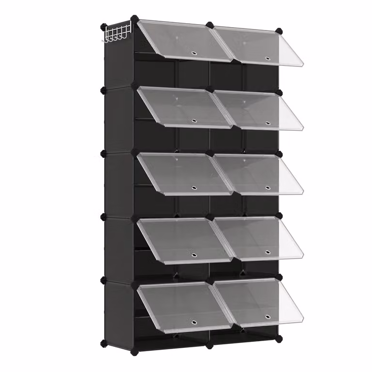 Scarpiera Scaffale Portaoggetti Modulare con Sportello Stile Moderno, Nero