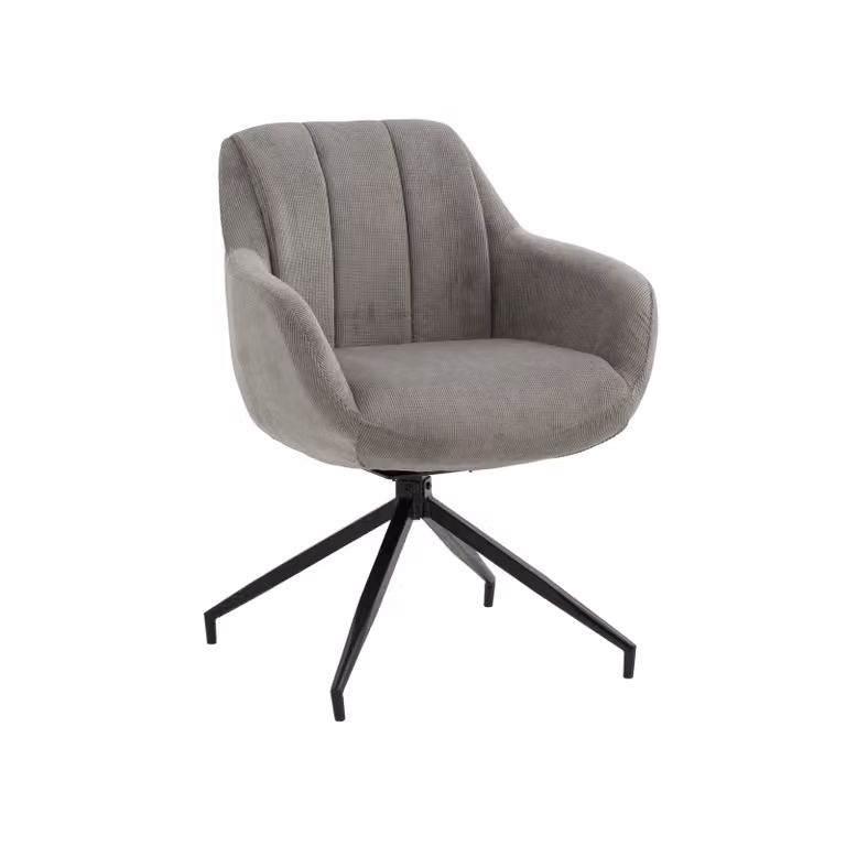 Set di poltroncine girevoli STONESTOWN in tessuto grigio e gambe in metallo nero, con braccioli