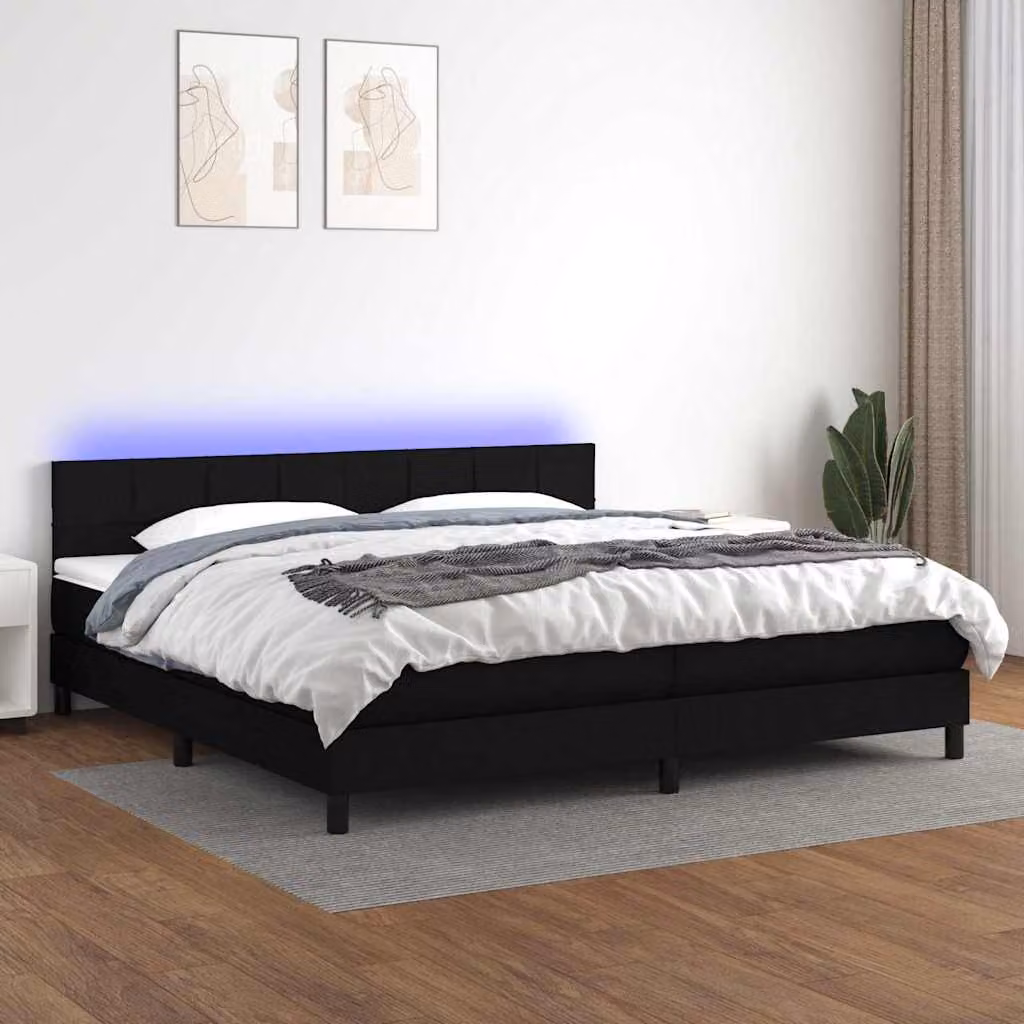 Letto Ibrido con Materasso e Illuminazione LED vidaXL in Tessuto Nero L/P: 200 x 200 cm – 1