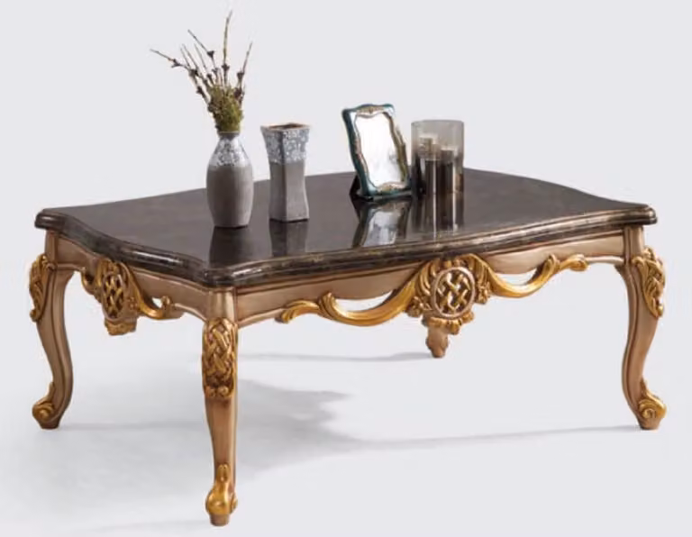 Casa Padrino tavolo da salotto barocco blu / argento / oro 120 x 90 x h. 55 cm - Nobile tavolino in legno massiccio in stile barocco - Mobili da soggiorno barocchi