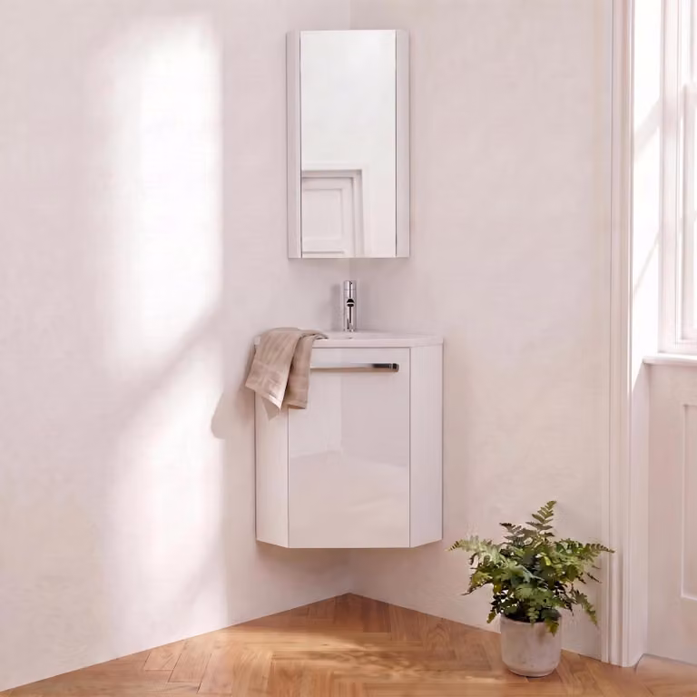 Set lavabo angolare sospeso SKINO con rubinetto e mobile angolare