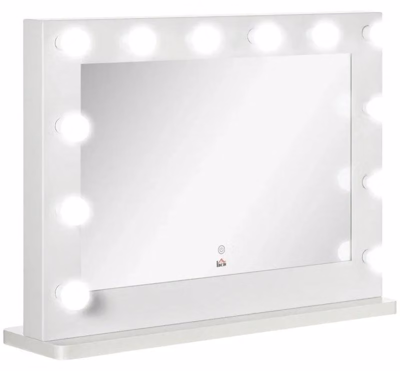Specchio da trucco in stile Hollywood con 12 luci LED dimmerabili | Colore: Bianco | Dimensioni: 80x20x60 cm