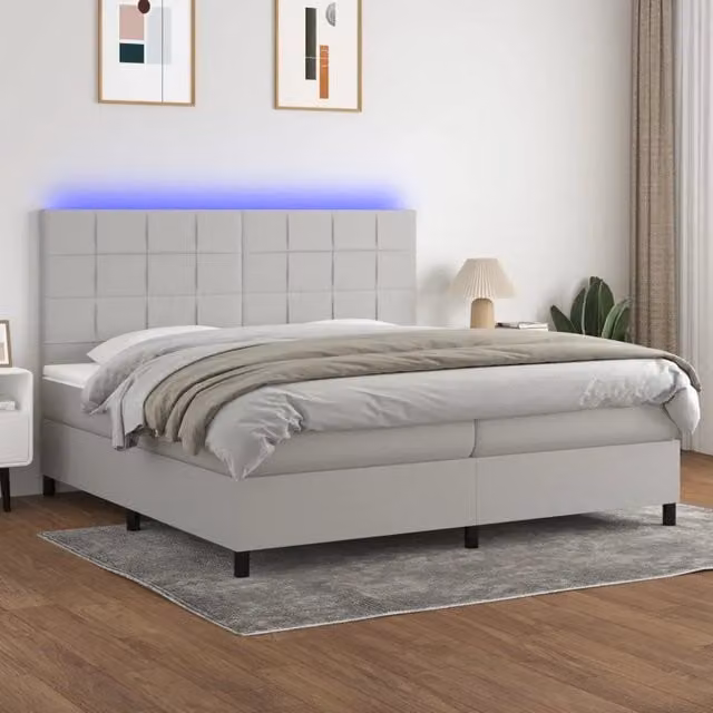 Letto a molle con illuminazione LED e porta USB vidaXL in tessuto grigio, L: 200 cm, P: 200 cm, H: 128 cm – 1