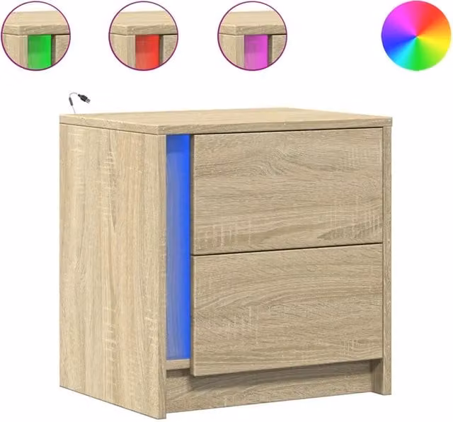 Set di 2 Comodini Moderni vidaXL con Luci LED Integrata in Legno e MDF Colore Marrone