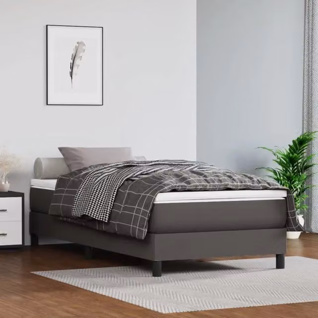 Giroletto a Molle con Materasso-Struttura Letto Grigio 100x200 cm in Similpelle 179949